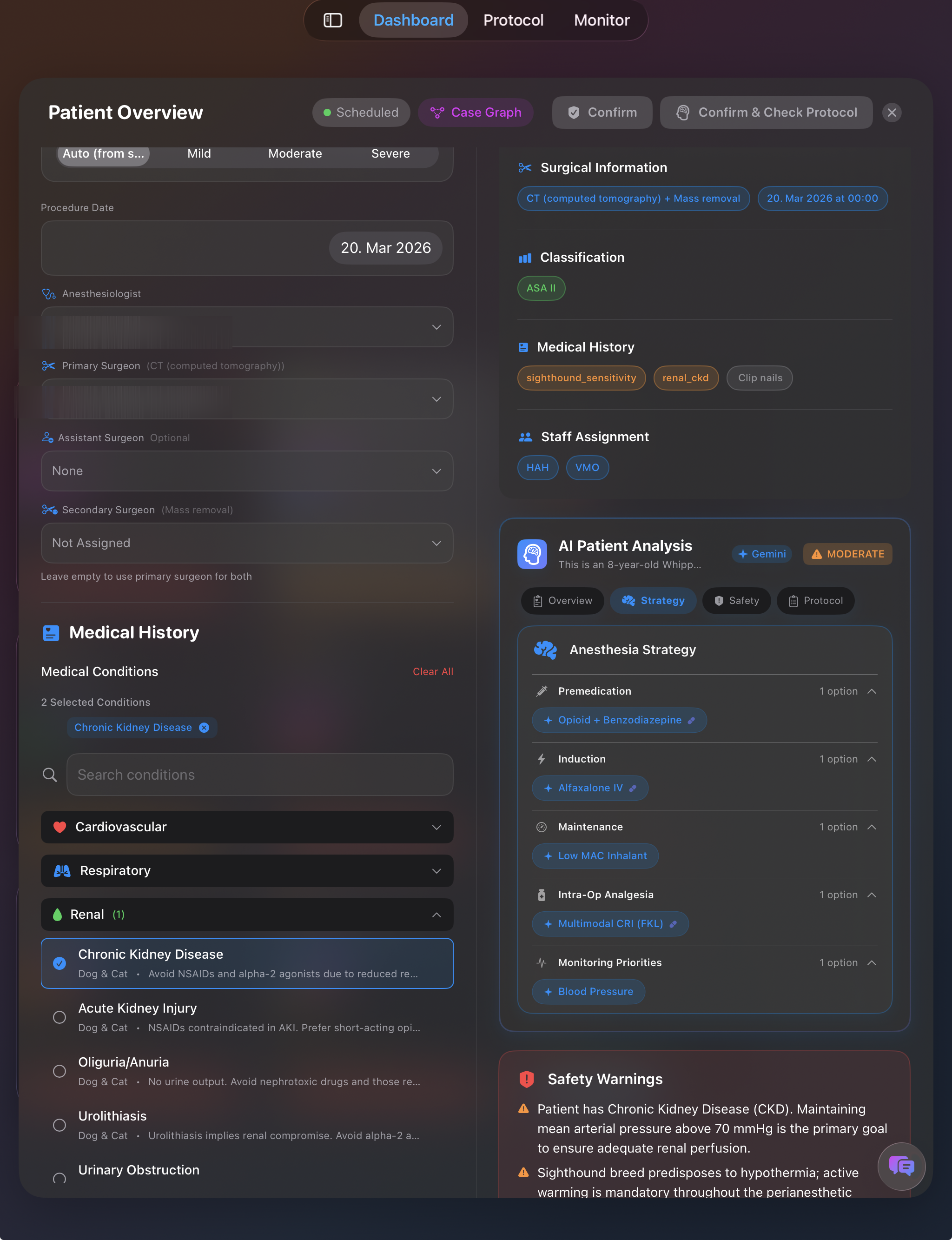 ARCAI OR — Patient overview with AI-generated risk analysis and strategy